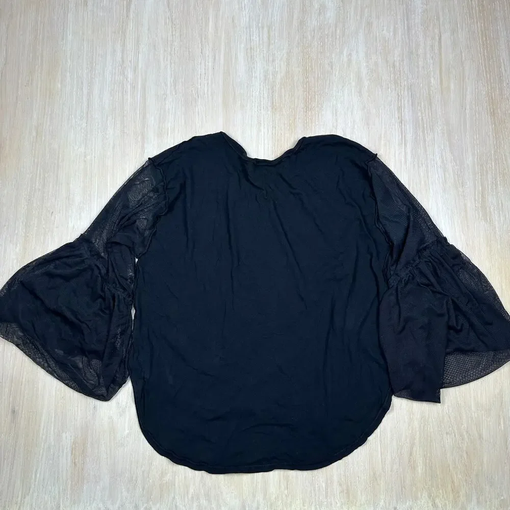Free People Black Still Got It Boho Mesh Bell Sleeve Gothic Top Blouse Medium - Picture 10 of 13